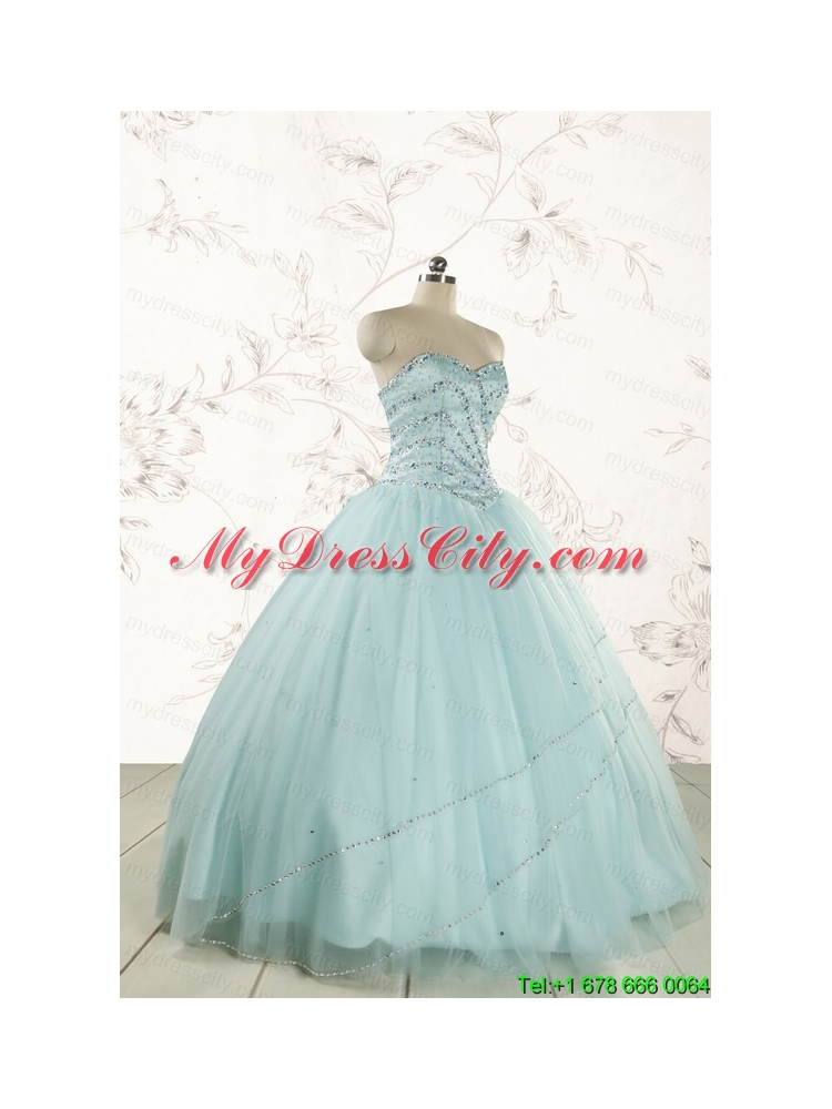 2015 Exclusive Apple Green Quinceanera Dresses with Reinstones