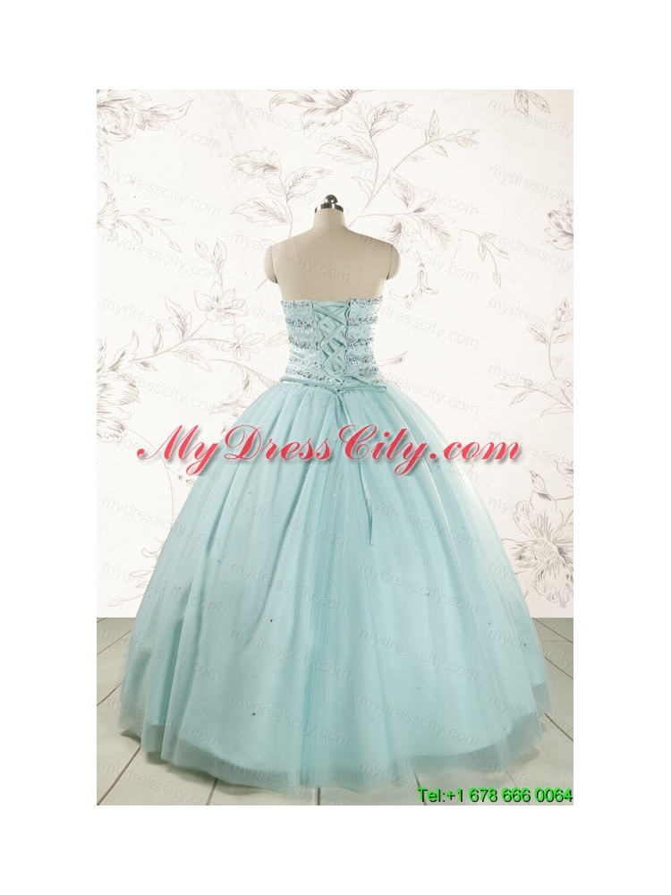 2015 Exclusive Apple Green Quinceanera Dresses with Reinstones