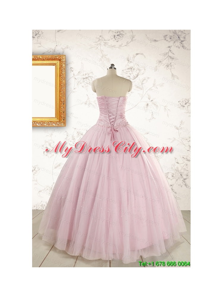 2015 Light Pink Strapless Simple Sweet 16 Dresses with Appliques