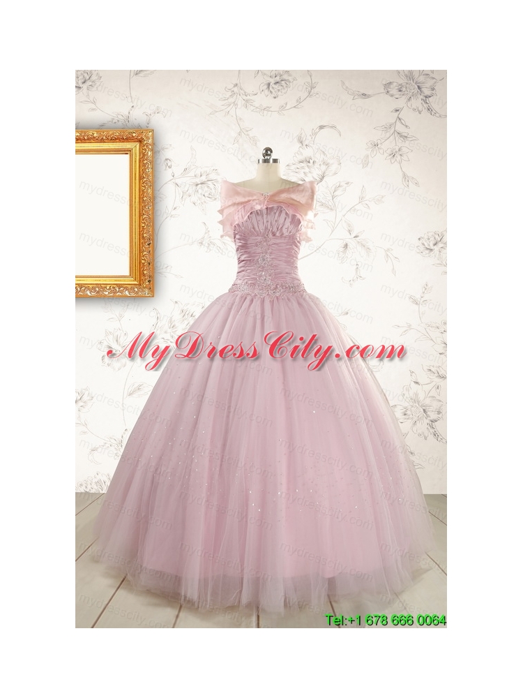 2015 Light Pink Strapless Simple Sweet 16 Dresses with Appliques