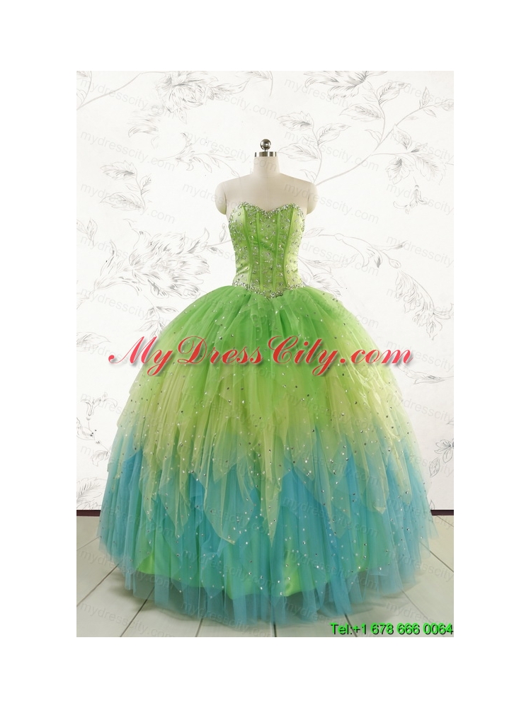 2015 New Style Beading and Ruffles Quinceanera Dresses in Multi Color