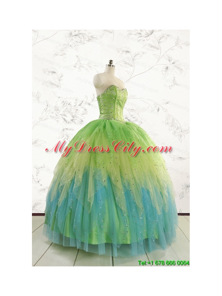 2015 New Style Beading and Ruffles Quinceanera Dresses in Multi Color