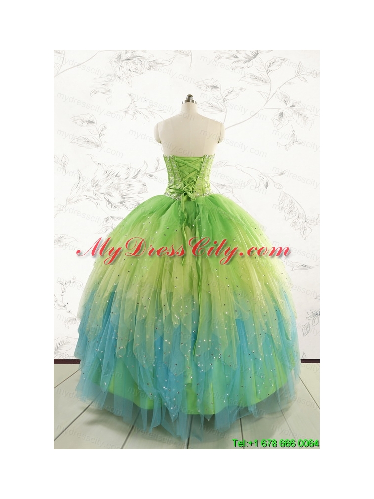 2015 New Style Beading and Ruffles Quinceanera Dresses in Multi Color