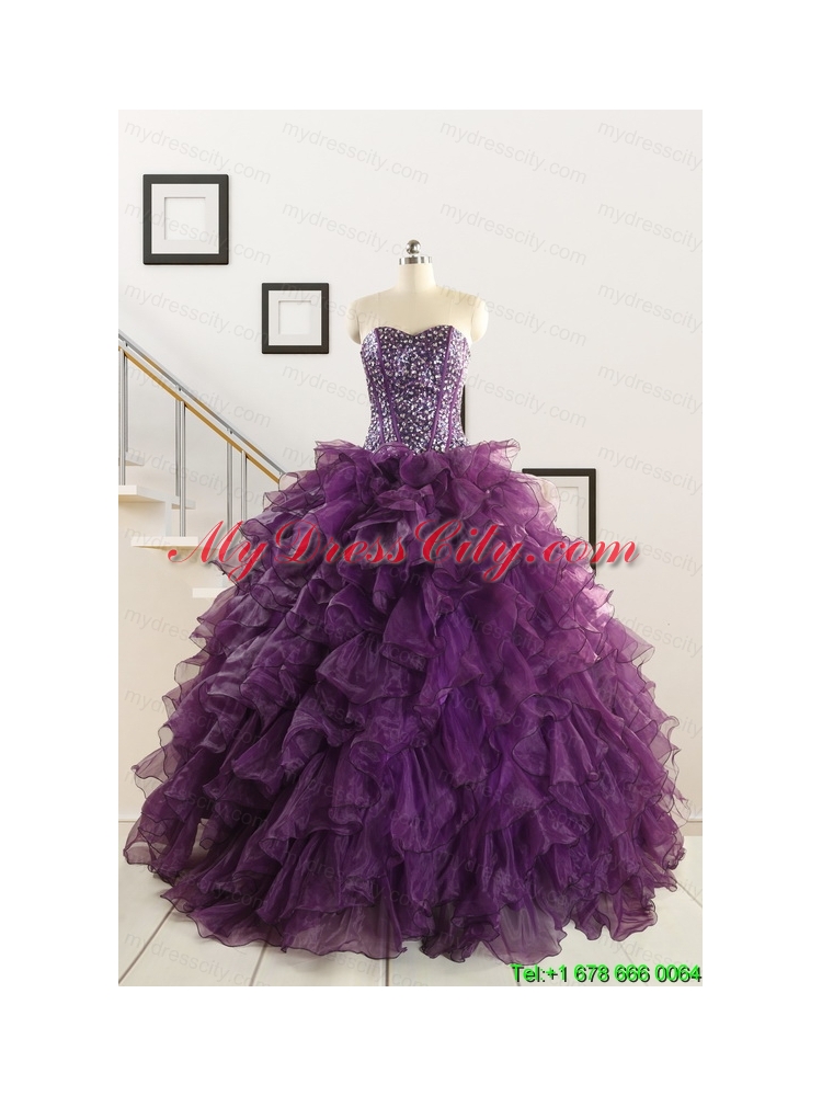 2015 New Style Purple Quinceanera Dresses with Beading and Ruffles