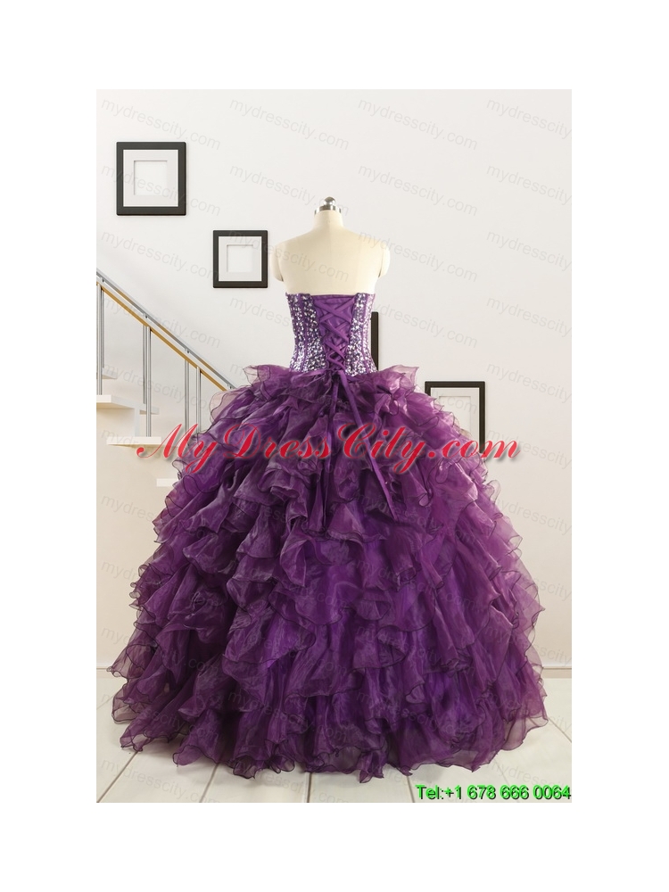 2015 New Style Purple Quinceanera Dresses with Beading and Ruffles