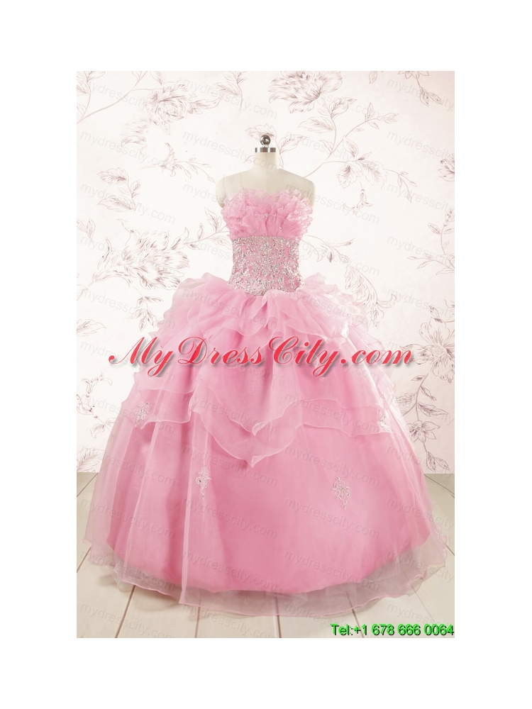 2015 Pretty Appliques Baby Pink Quinceanera Dresses