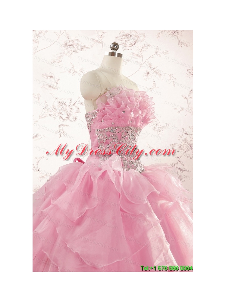 2015 Pretty Appliques Baby Pink Quinceanera Dresses