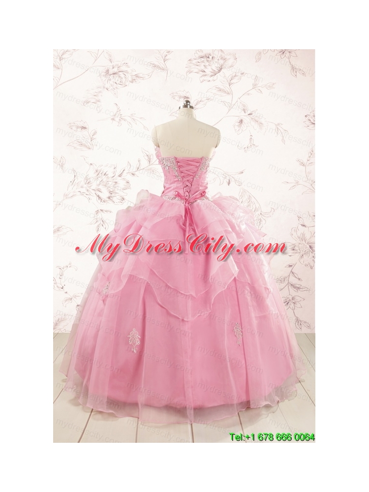 2015 Pretty Appliques Baby Pink Quinceanera Dresses