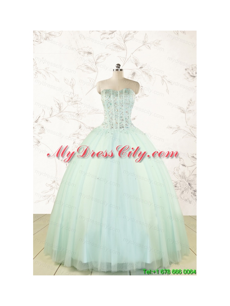 Cheap 2015 Light Blue Sweet 15 Dresses with Beading