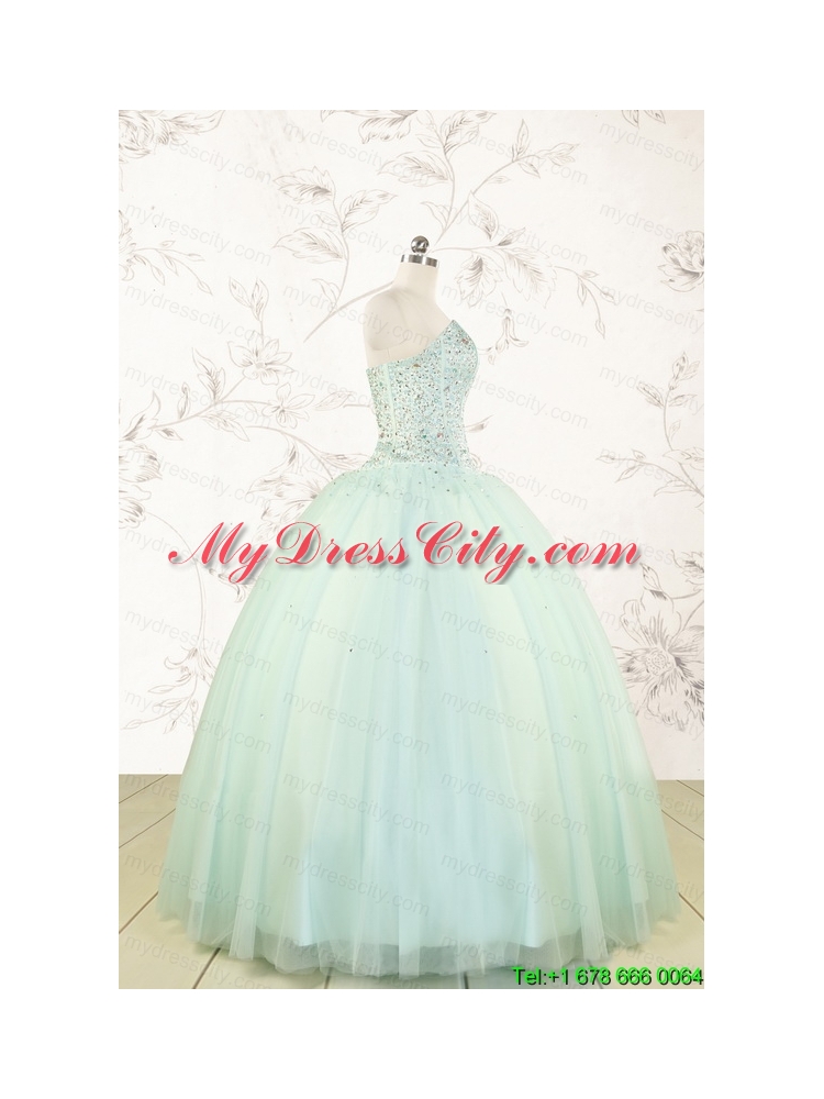 Cheap 2015 Light Blue Sweet 15 Dresses with Beading