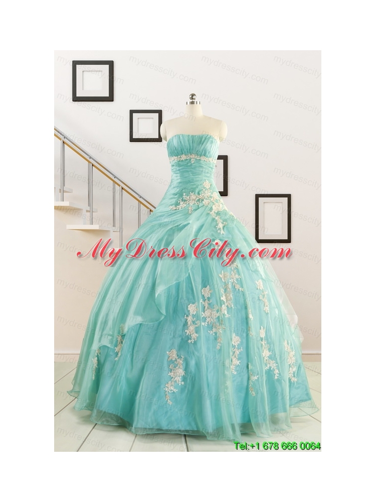 Discount Blue Quinceanera Dresses with Appliques for 2015