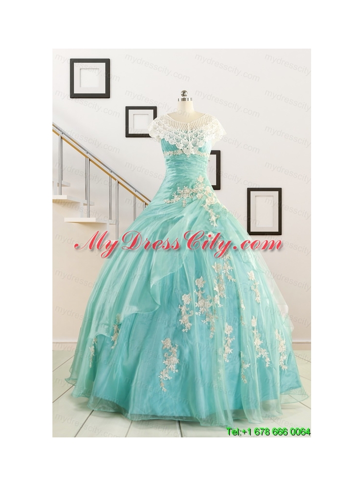 Discount Blue Quinceanera Dresses with Appliques for 2015