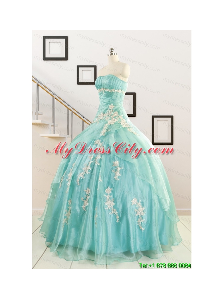 Discount Blue Quinceanera Dresses with Appliques for 2015