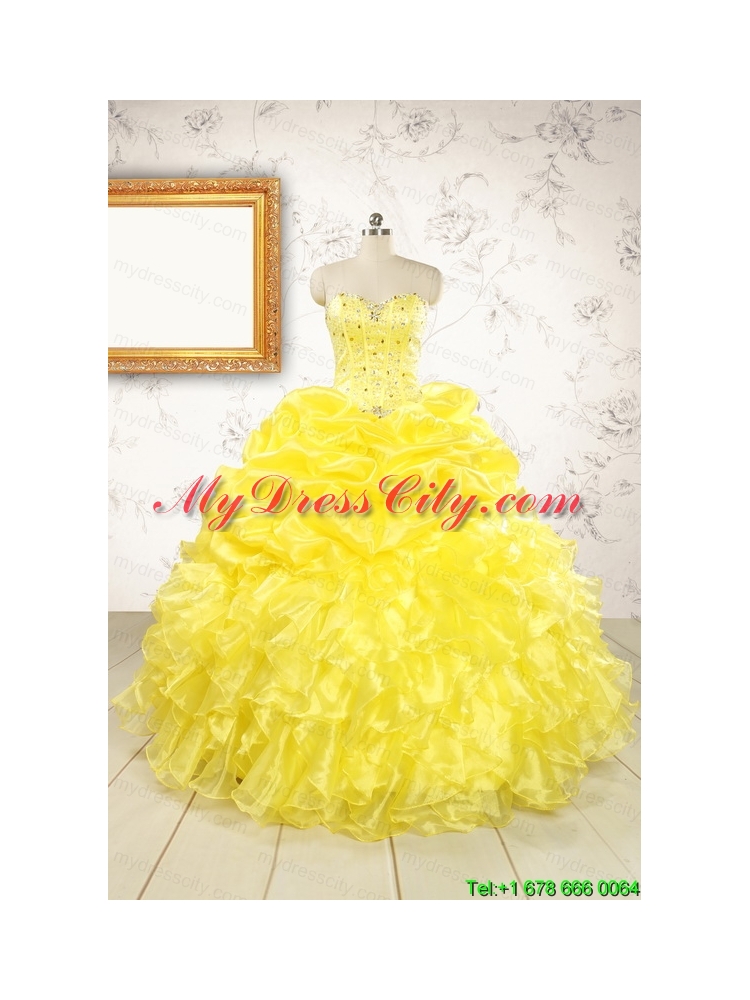 Popular Sweetheart Yellow Quinceanera Dresses with Beading