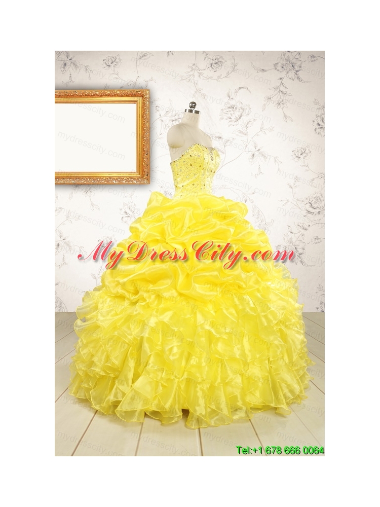 Popular Sweetheart Yellow Quinceanera Dresses with Beading