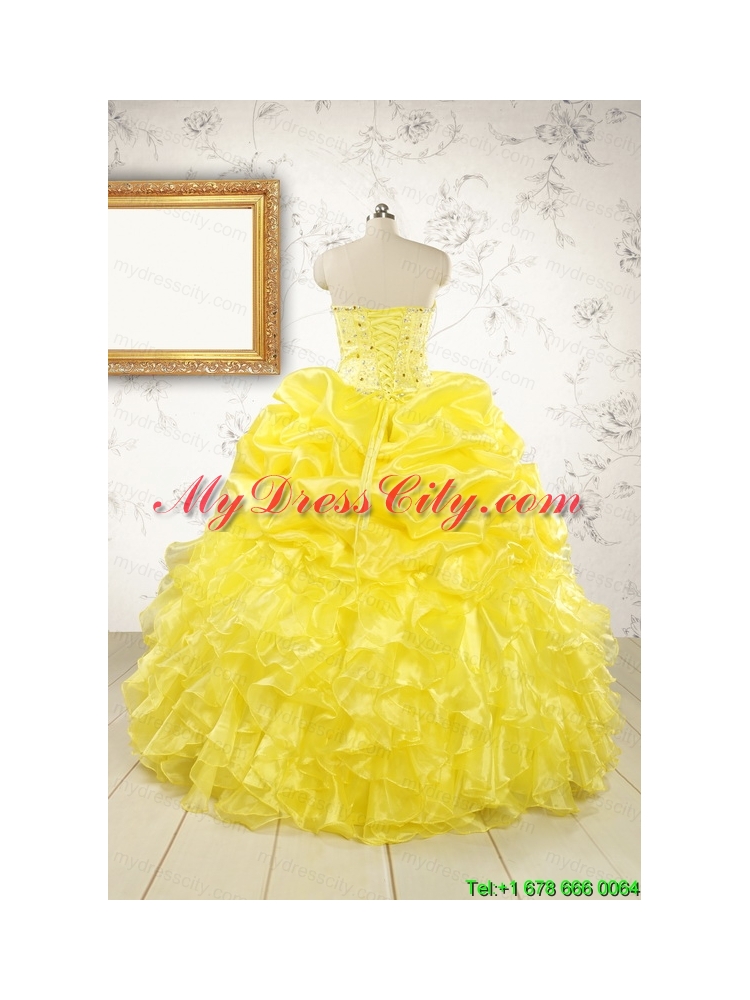 Popular Sweetheart Yellow Quinceanera Dresses with Beading