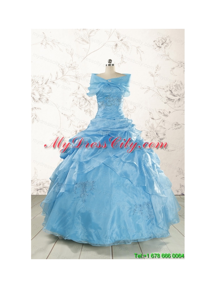 2015 Aqua Blue Hot Sale Appliques Quinceanera Dresses