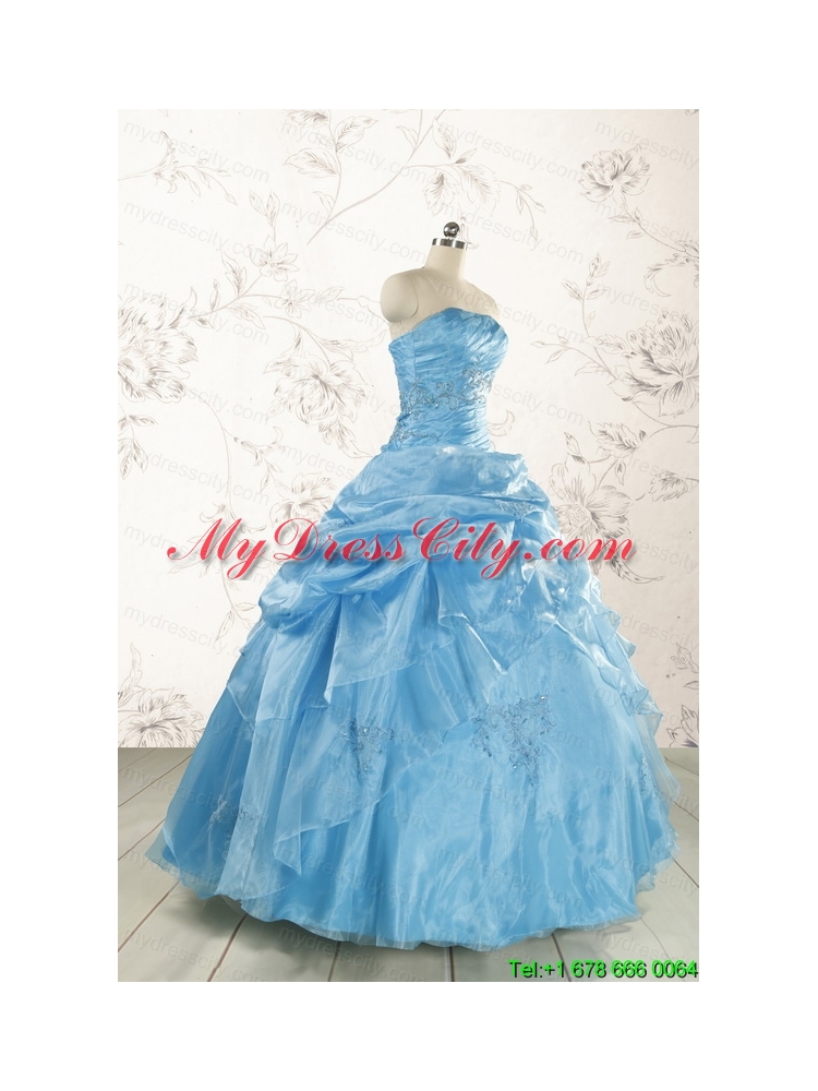 2015 Aqua Blue Hot Sale Appliques Quinceanera Dresses