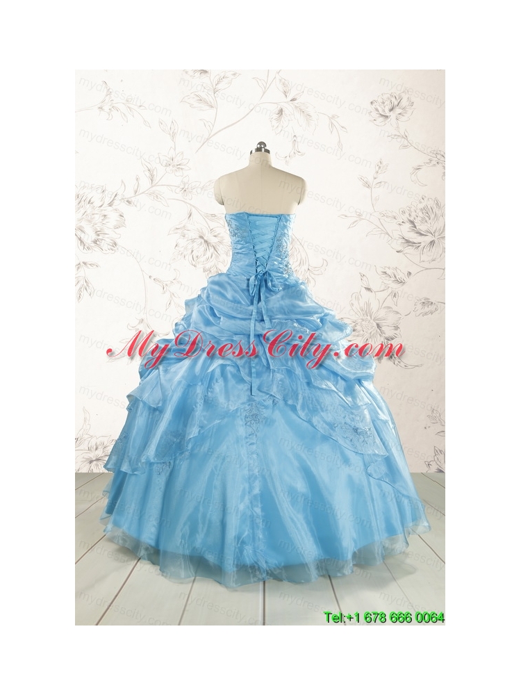 2015 Aqua Blue Hot Sale Appliques Quinceanera Dresses