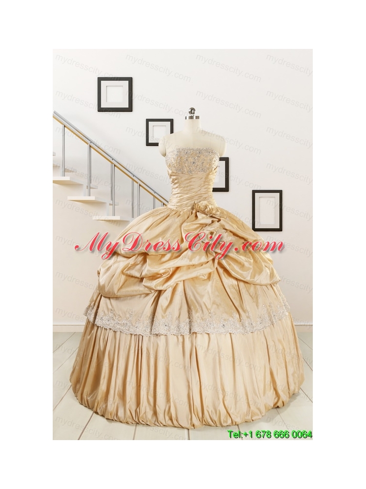 2015 Brand New Champagne Quinceanera Dresses with Appliques