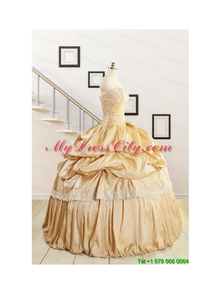 2015 Brand New Champagne Quinceanera Dresses with Appliques