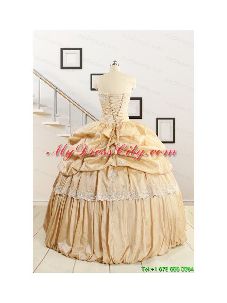 2015 Brand New Champagne Quinceanera Dresses with Appliques