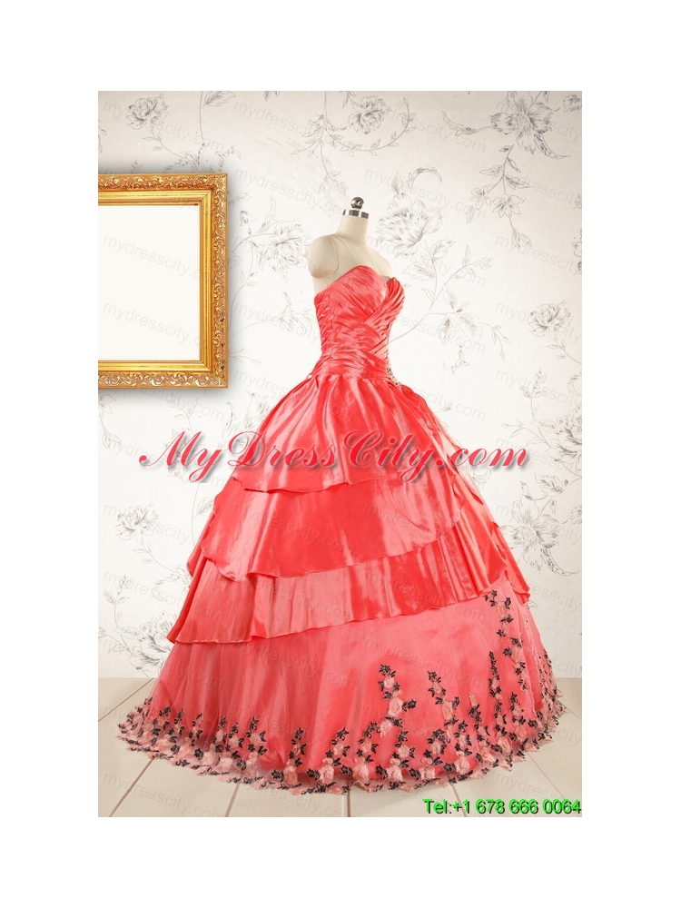 2015 Exquisite Quinceanera Gowns with Ruching and Appliques