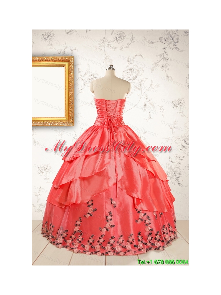 2015 Exquisite Quinceanera Gowns with Ruching and Appliques