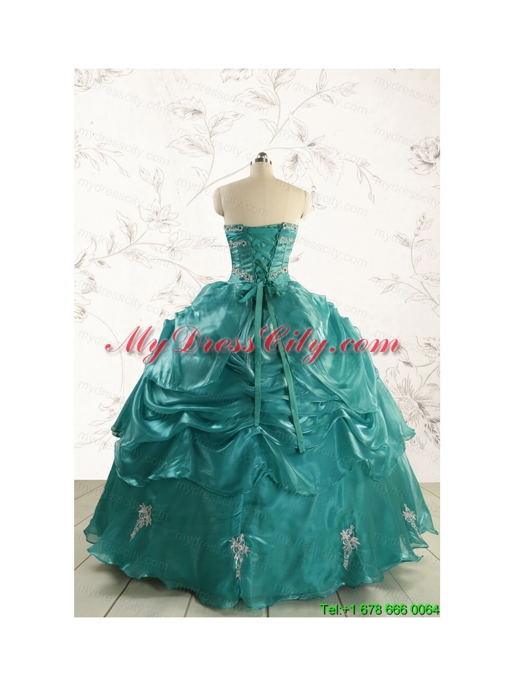 2015 Pretty Dark Green Sweet 16 Dresses with Appliques