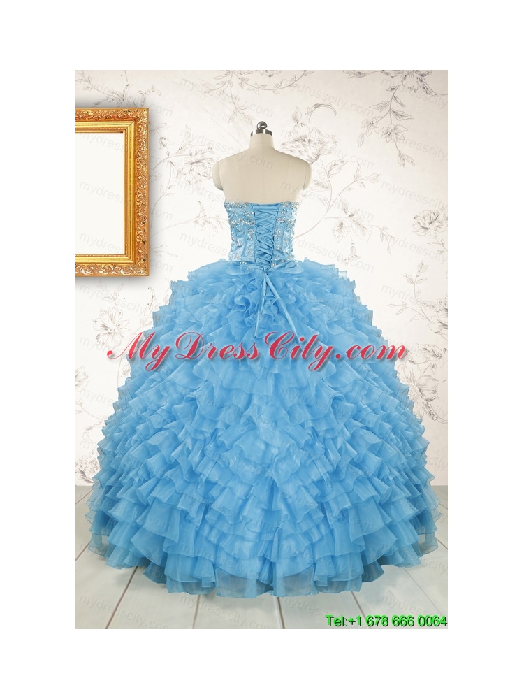 2015 Pretty Sweetheart Baby Blue Sweet 15 Dresses with Beading