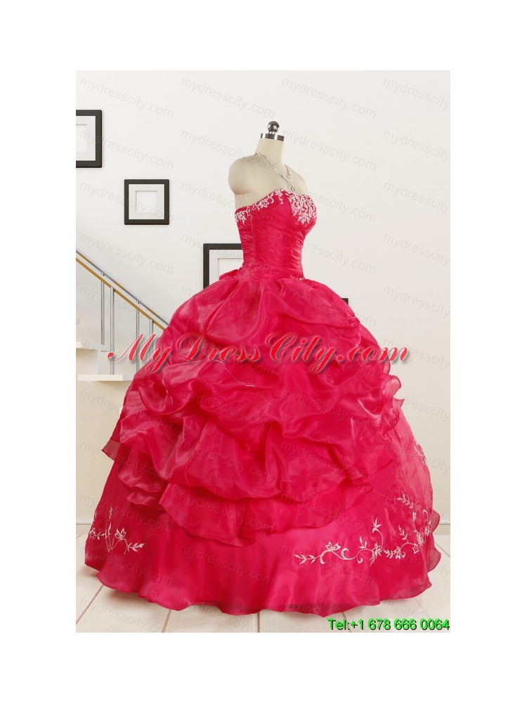 2015 Pretty Sweetheart Embroidery Quinceanera Dress in Coral Red