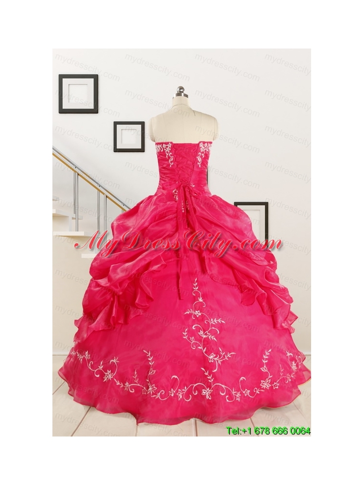 2015 Pretty Sweetheart Embroidery Quinceanera Dress in Coral Red