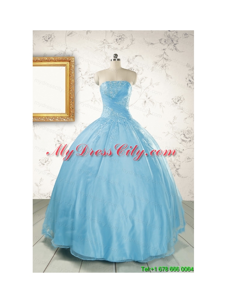 2015 Puffy Beading Aqua Blue Quinceanera Dress with Wraps