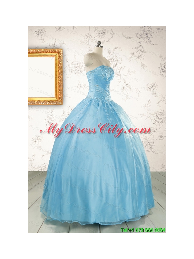 2015 Puffy Beading Aqua Blue Quinceanera Dress with Wraps