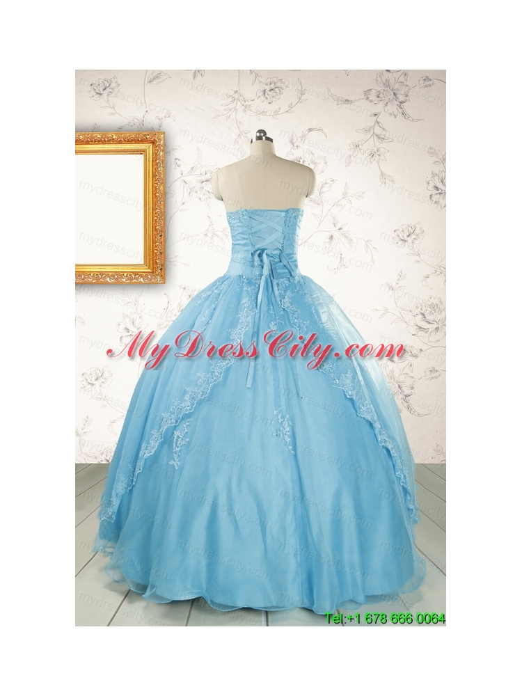 2015 Puffy Beading Aqua Blue Quinceanera Dress with Wraps