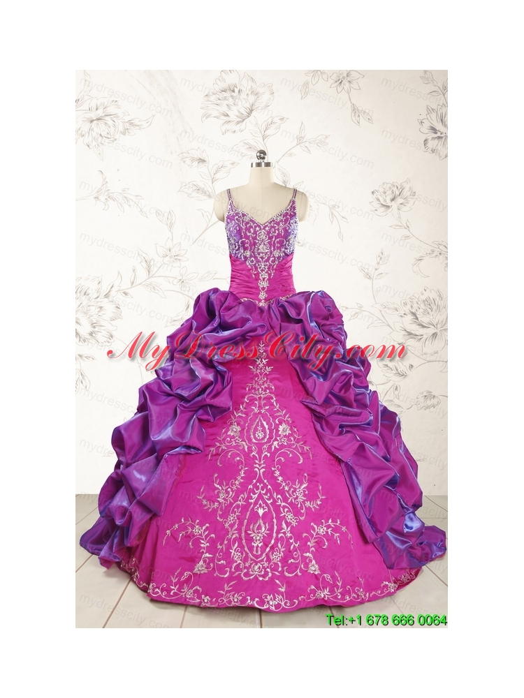 Classic Ball Gown Embroidery Court Train Quinceanera Dresses in Purple