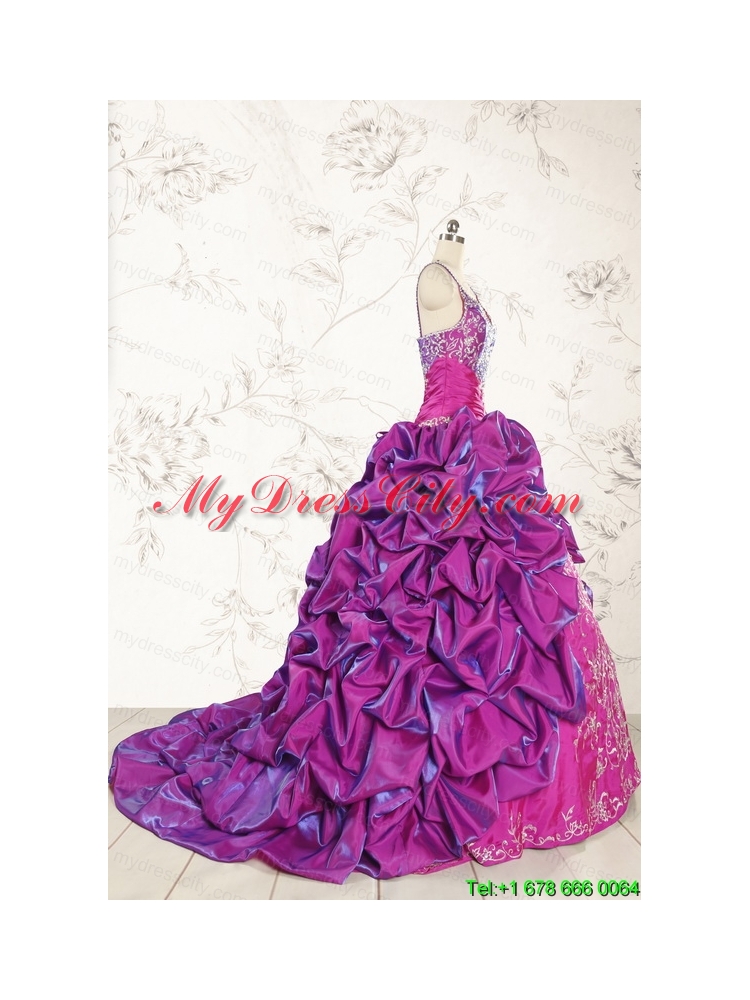 Classic Ball Gown Embroidery Court Train Quinceanera Dresses in Purple