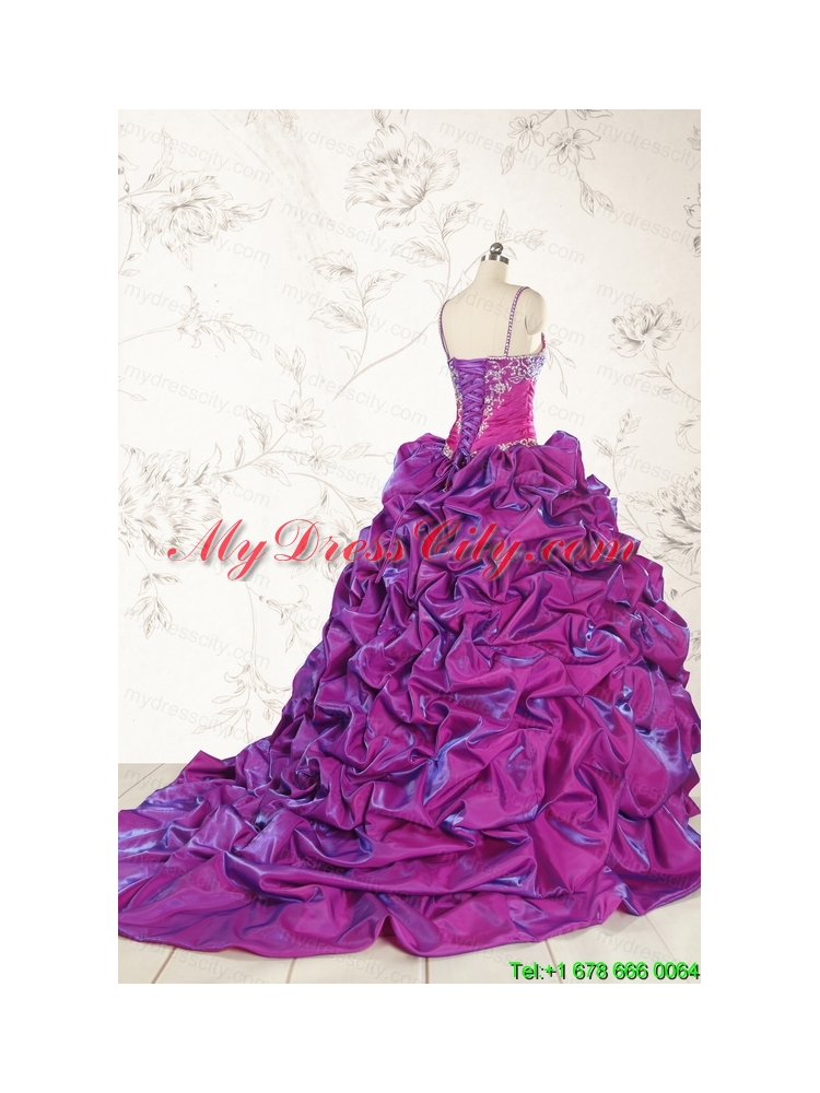 Classic Ball Gown Embroidery Court Train Quinceanera Dresses in Purple