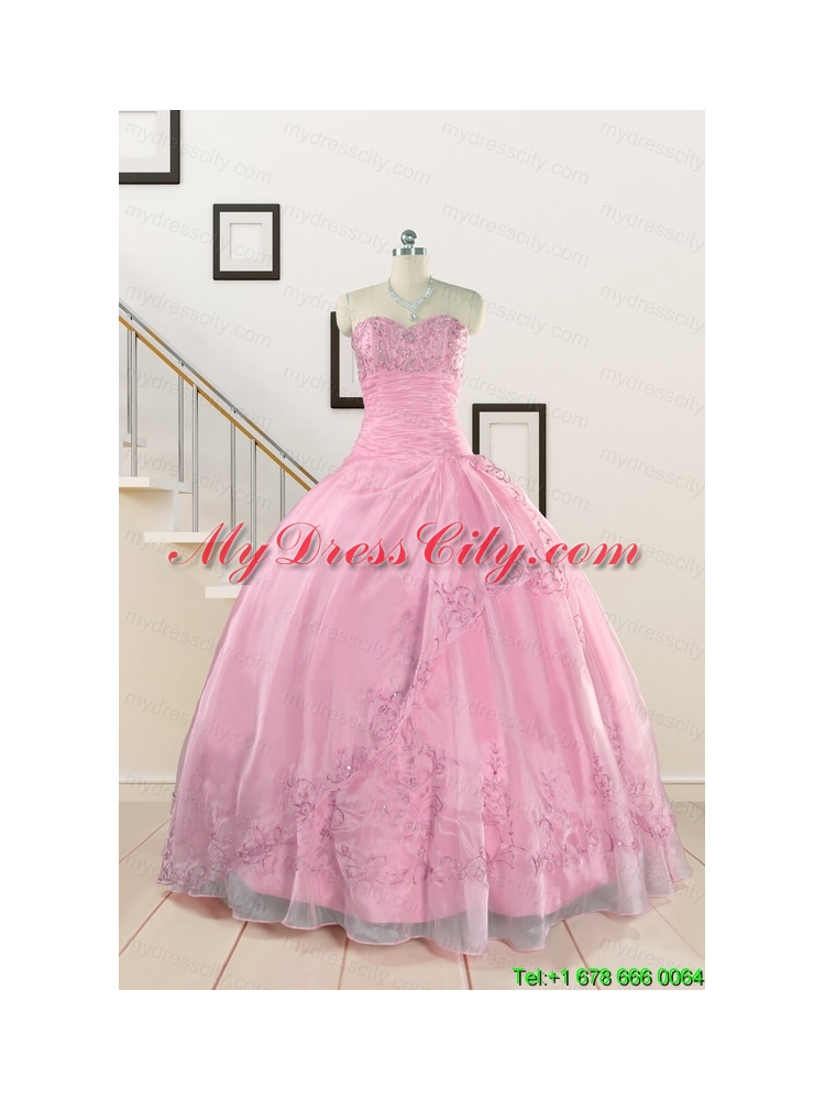 Pretty Baby Pink Quinceanera Dresses with Beading and Appliques for 2015