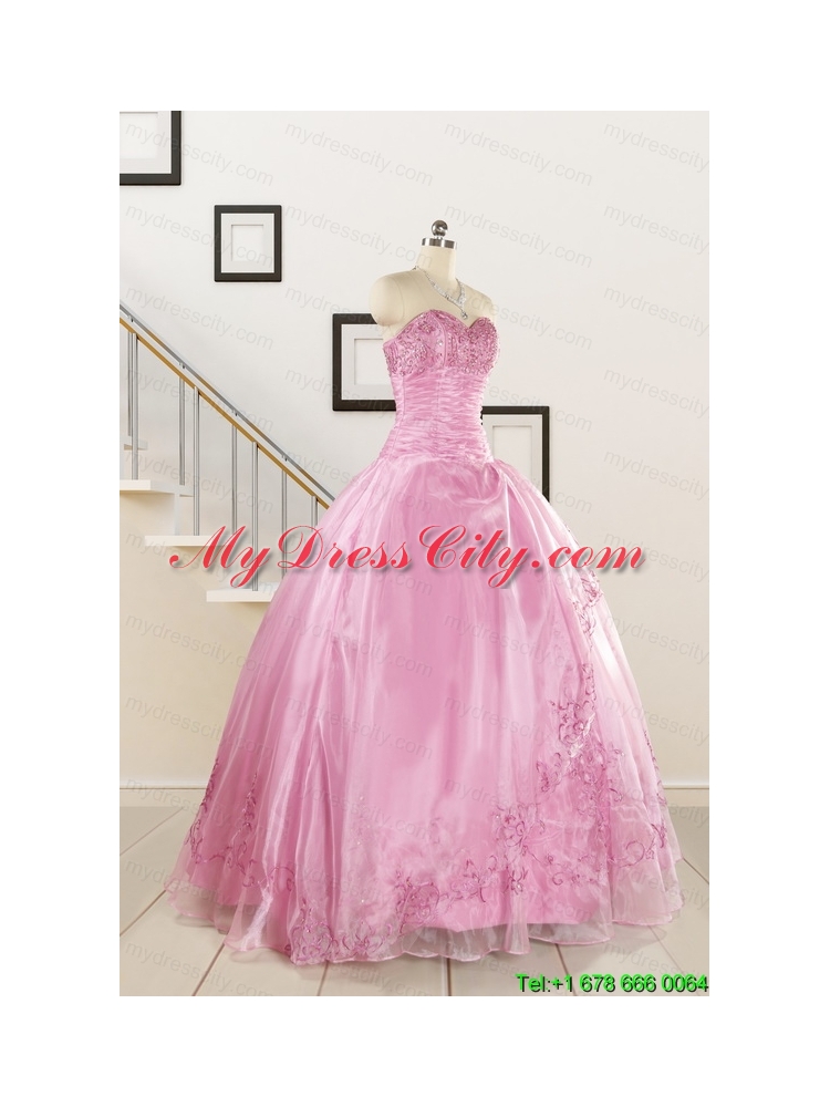 Pretty Baby Pink Quinceanera Dresses with Beading and Appliques for 2015