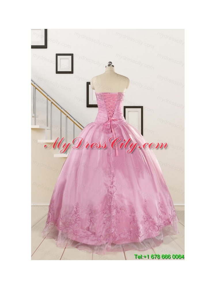 Pretty Baby Pink Quinceanera Dresses with Beading and Appliques for 2015