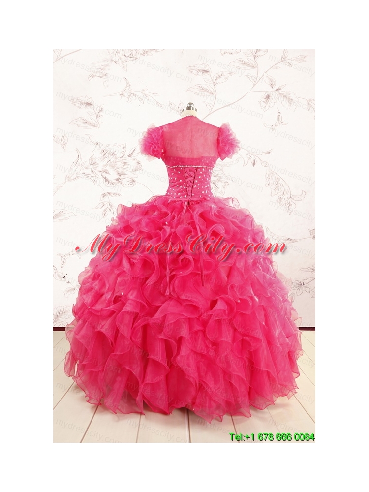 2015 Hot Pink Beading Wonderful Quinceanera Dresses