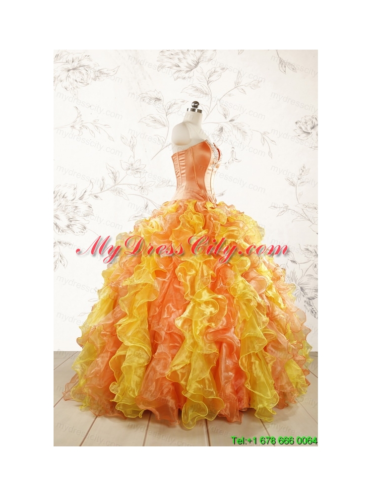 2015 Luuxurious Strapless Appliques and Ruffles Puffy Quinceanera Dresses