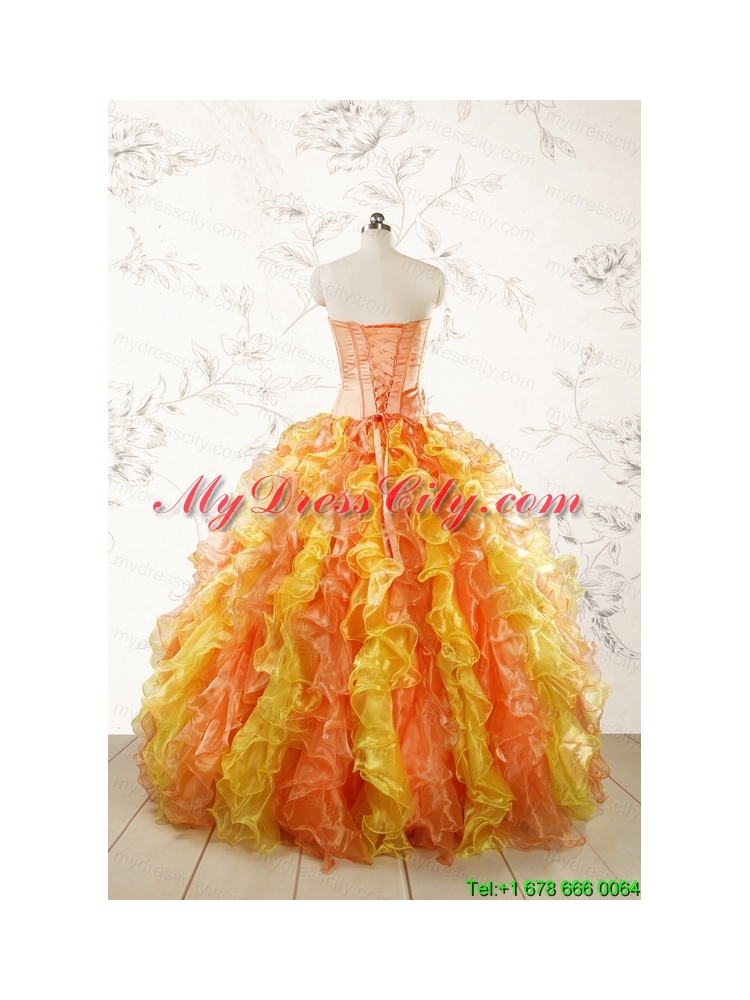 2015 Luuxurious Strapless Appliques and Ruffles Puffy Quinceanera Dresses