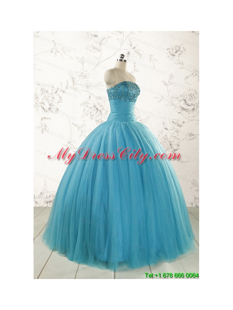 2015 Pretty Strapless Quinceanera Dresses with Beading