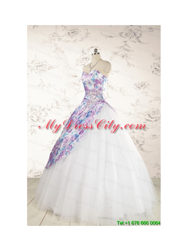 2015 Printed Multi Color Quinceanera Dresses with Beading and Ruching