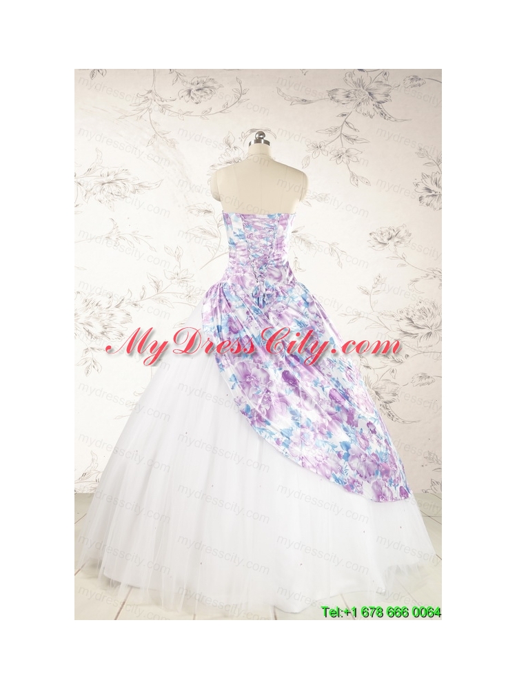 2015 Printed Multi Color Quinceanera Dresses with Beading and Ruching