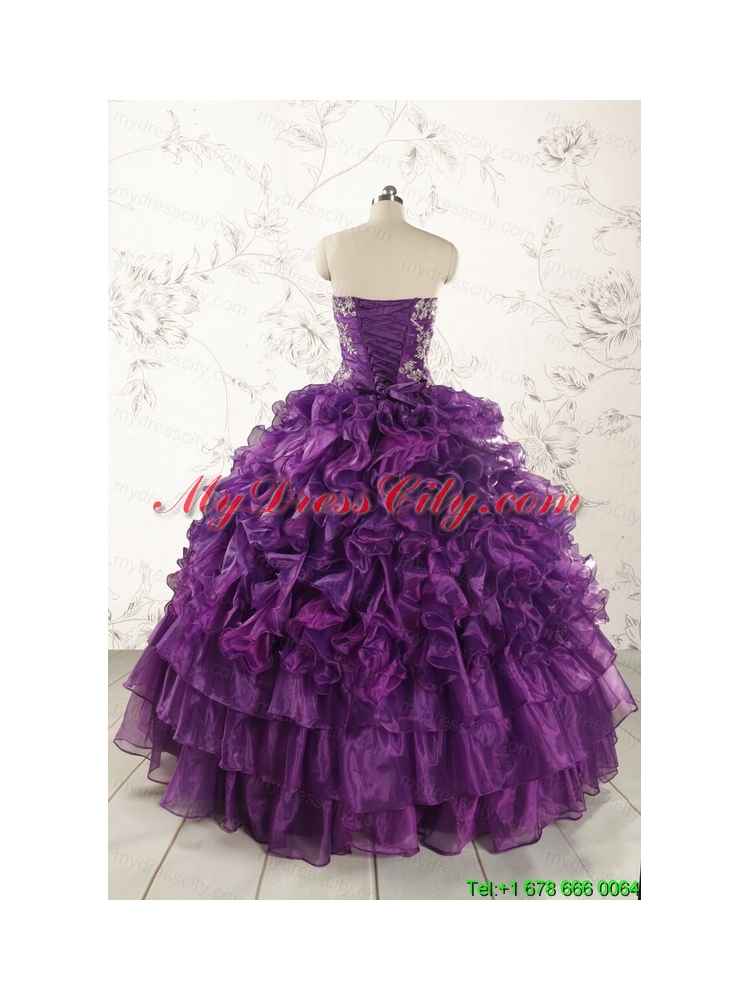 Purple Strapless 2015 Quinceanera Dress with Appliques