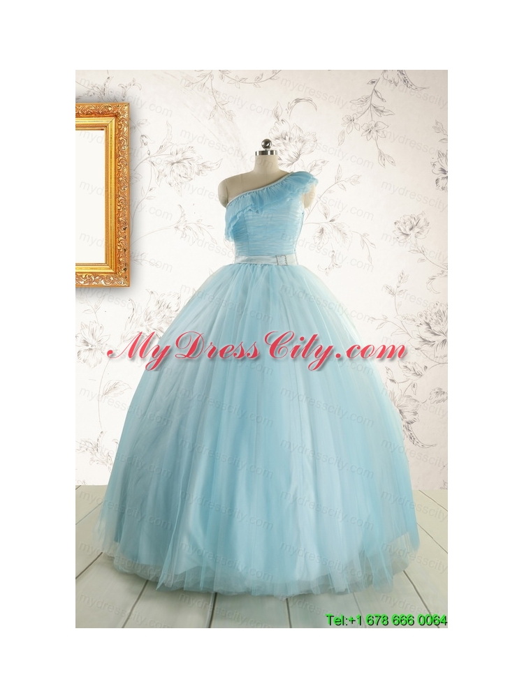 Romantic One Shoulder Light Blue Quinceanera Dress for 2015