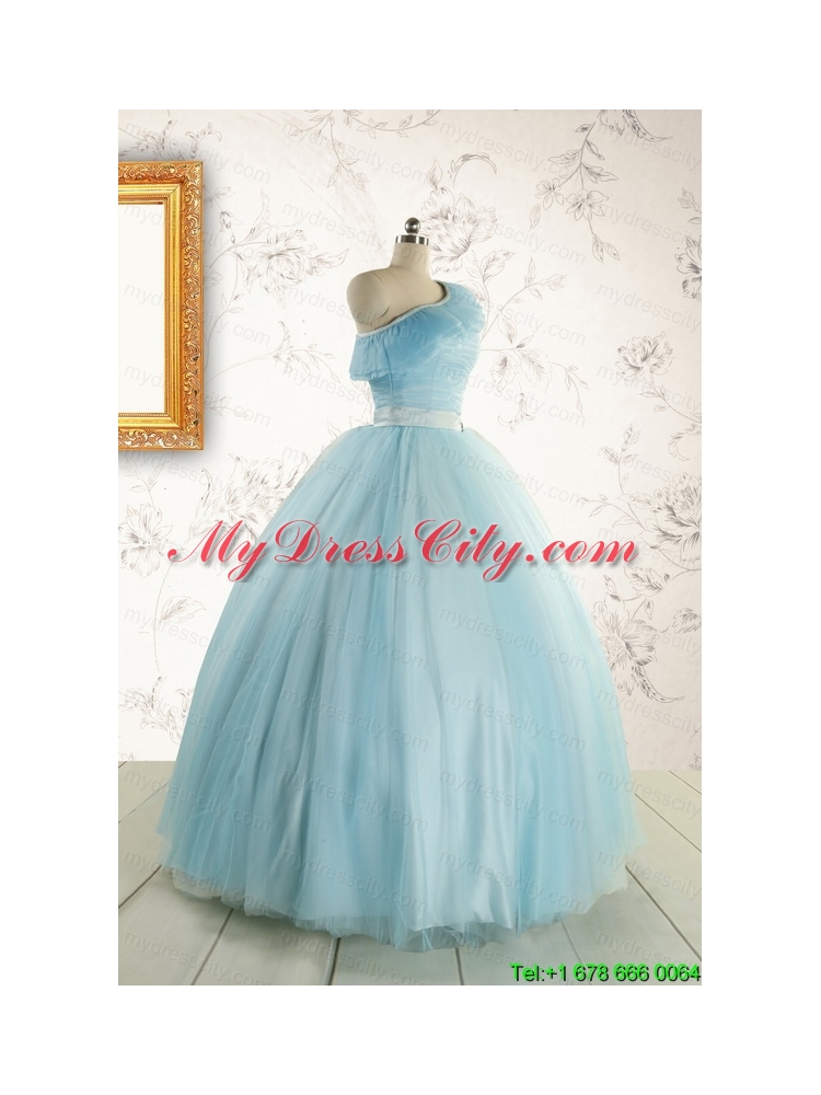 Romantic One Shoulder Light Blue Quinceanera Dress for 2015